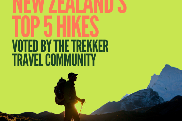 New Zealands Top 5 hikes in writing. Man hiking New Zealand Mountains.